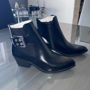 Elegant Black Ankle Boots with Silver Buckle